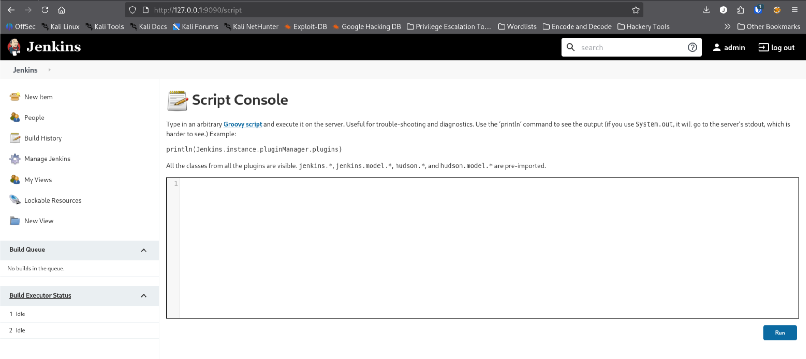 Jenkins Manage Jenkins page with Script Console option highlighted